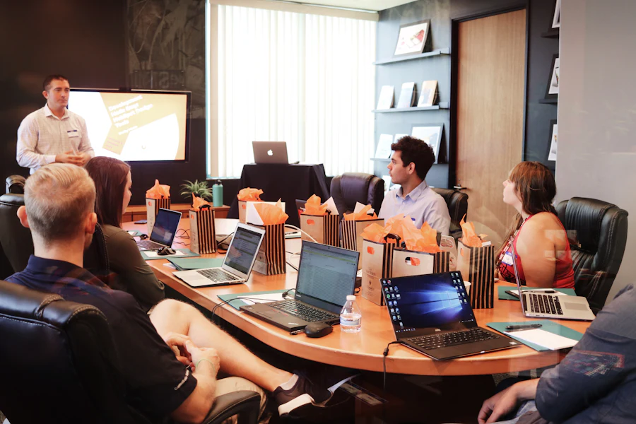 Technology consultants presenting a plan to a client team around a conference table
